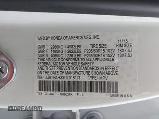 2016 Acura RDX with VIN 5J8TB4H33GL018175, listed as a IAAI auction lot 41259556 with 108,646 mi miles. Bid and sale history available at carsss.com. Image 9.