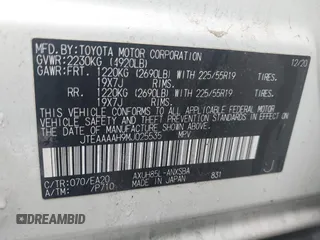 2021 Toyota Venza LE with VIN JTEAAAAH9MJ025535, listed as a IAAI auction lot 41890056 with 48,454 mi miles. Bid and sale history available at carsss.com. Image 9.