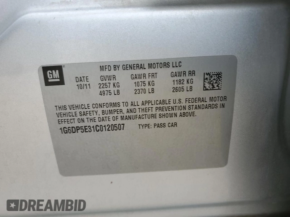 2012 Cadillac CTS Premium with VIN 1G6DP5E31C0120507, listed as a Copart auction lot 47694635 with 104,422 mi miles and Salvage title. Bid and sale history available at DreamBid. Image 14.