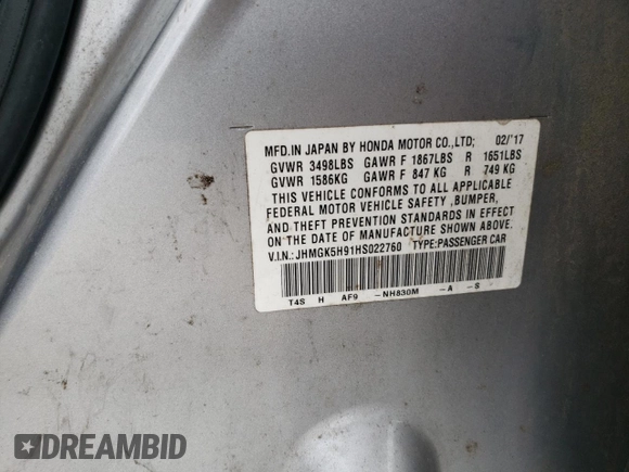 2017 Honda Fit EX-L with VIN JHMGK5H91HS022760, listed as a Copart auction lot 60451105 with Not provided miles and Clean title. Bid and sale history available at DreamBid. Image 12.