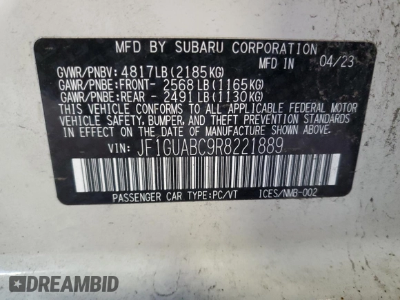 2024 Subaru Impreza with VIN JF1GUABC9R8221889, listed as a Copart auction lot 73142614 with 34,657 mi miles and Non Repairable. Bid and sale history available at carsss.com. Image 14.