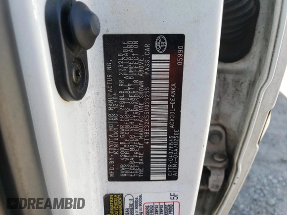 2005 Toyota Camry STD z VIN 4T1BE32K55U025255, wystawiony jako Copart lot #59423275 z przebiegiem 290 722 mil mil oraz Czysty tytuł • Clean title. Historia ofert i sprzedaży dostępna na DreamBid. Obrazek 12.