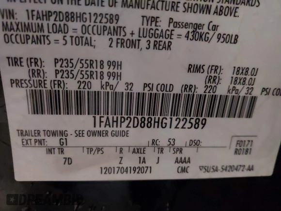 2017 Ford Taurus SE с VIN 1FAHP2D88HG122589, выставлен на аукционе IAAI как лот 41618285 с пробегом 75 575 миль миль и . История ставок и продаж доступна на DreamBid. Изображение 9.