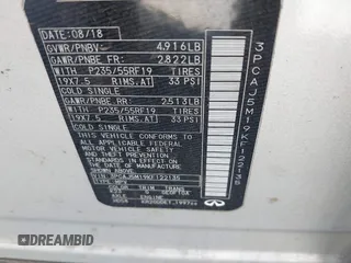 2019 Infiniti QX50 Essential with VIN 3PCAJ5M19KF122135, listed as a IAAI auction lot 41722309 with 145,920 mi miles and . Bid and sale history available at DreamBid. Image 9.