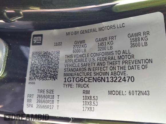 2022 GMC Canyon 4WD Elevation с VIN 1GTG6CEN6N1322470, выставлен на аукционе IAAI как лот 42028059 с пробегом 23 985 миль миль и . История ставок и продаж доступна на DreamBid. Изображение 9.
