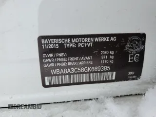 2016 BMW 3 Series 320i xDrive with VIN WBA8A3C58GK689385, listed as a Copart auction lot 44992225 with Not Provided miles and Salvage Title. Bid and sale history available at DreamBid. Image 12.