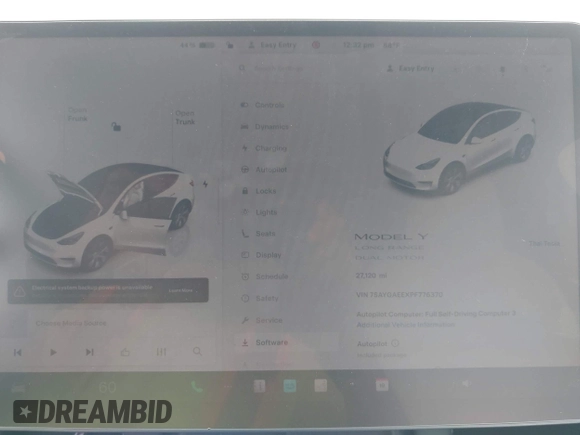 2023 Tesla Model Y Long Range with VIN 7SAYGAEEXPF776370, listed as a IAAI auction lot 42127512 with 27,120 mi miles and . Bid and sale history available at DreamBid. Image 19.