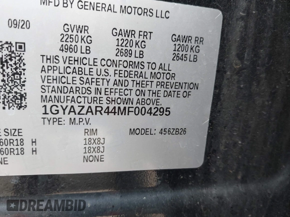 2021 Cadillac XT4 FWD Luxury with VIN 1GYAZAR44MF004295, listed as a IAAI auction lot 42196752 with 69,311 mi miles and . Bid and sale history available at DreamBid. Image 9.