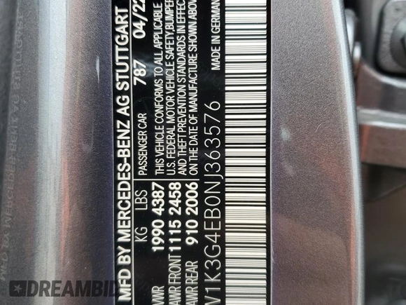 2022 Mercedes-Benz A 220 with VIN W1K3G4EB0NJ363576, listed as a Copart auction lot 41850345 with 109,187 mi miles and Salvage Title. Bid and sale history available at DreamBid. Image 12.