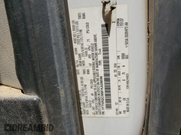 2015 Ford Transit Cargo with VIN 1FTNR2CM9FKA08696, listed as a Copart auction lot 57649205 with 427,477 mi miles and Salvage title. Bid and sale history available at DreamBid. Image 14.