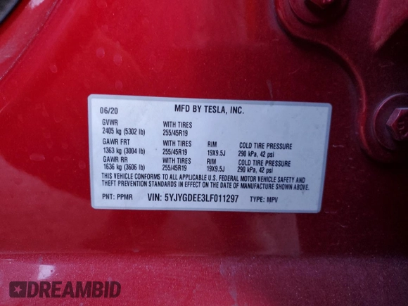 2020 Tesla Model Y Long Range z VIN 5YJYGDEE3LF011297, wystawiony jako Copart lot #42711345 z przebiegiem 103 803 mil mil oraz Szkoda całkowita • Salvage title. Historia ofert i sprzedaży dostępna na DreamBid. Obrazek 14.