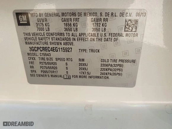 2014 Chevrolet Silverado 1500 LT with VIN 3GCPCREC4EG115927, listed as a IAAI auction lot 41862827 with 115,617 mi miles. Bid and sale history available at carsss.com. Image 9.