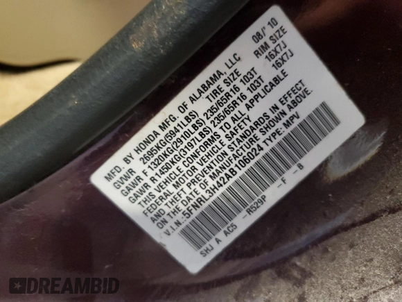 2010 Honda Odyssey EX с VIN 5FNRL3H42AB106024, выставлен на аукционе Copart как лот 55467405 с пробегом 187 752 миль миль и Списание • Salvage title. История ставок и продаж доступна на DreamBid. Изображение 13.