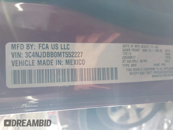 2021 Jeep Compass Altitude z VIN 3C4NJDBB0MT552227, wystawiony jako IAAI lot #41731839 z przebiegiem 34 453 mil mil oraz . Historia ofert i sprzedaży dostępna na DreamBid. Obrazek 9.