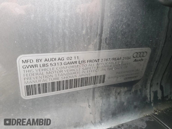 2011 Audi A6 Premium Plus with VIN WAUFGAFB2BN065990, listed as a Copart auction lot 55860505 with 112,972 mi miles and Salvage title. Bid and sale history available at DreamBid. Image 13.