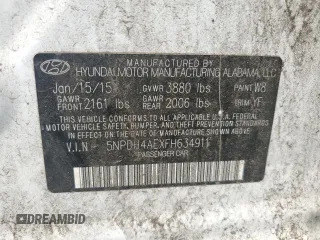 2015 Hyundai Elantra SE with VIN 5NPDH4AEXFH634911, listed as a Copart auction lot 62707805 with 133,676 mi miles and Salvage title. Bid and sale history available at DreamBid. Image 12.