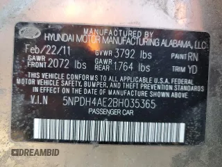 2011 Hyundai Elantra GLS with VIN 5NPDH4AE2BH035365, listed as a Copart auction lot 46697255 with 0 mi miles and Salvage Title. Bid and sale history available at carsss.com. Image 12.