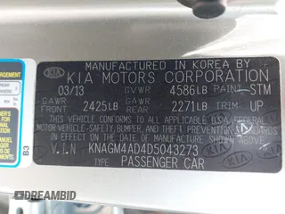 2013 Kia Optima EX z VIN KNAGM4AD4D5043273, wystawiony jako IAAI lot #42305727 z przebiegiem 153 358 mil mil oraz . Historia ofert i sprzedaży dostępna na DreamBid. Obrazek 9.