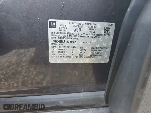2017 GMC Acadia SLE with VIN 1GKKNTLS1HZ319623, listed as a Copart auction lot 48794415 with 128,942 mi miles and Salvage Title. Bid and sale history available at carsss.com. Image 14.