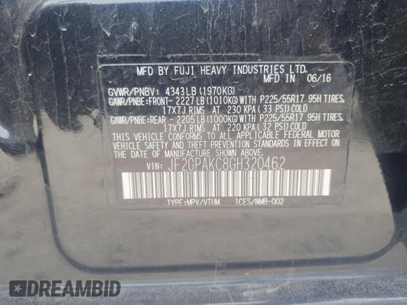 2016 Subaru Crosstrek Limited z VIN JF2GPAKC8GH320462, wystawiony jako Copart lot #54230265 z przebiegiem 63 019 mil mil oraz Szkoda całkowita • Salvage title. Historia ofert i sprzedaży dostępna na DreamBid. Obrazek 12.