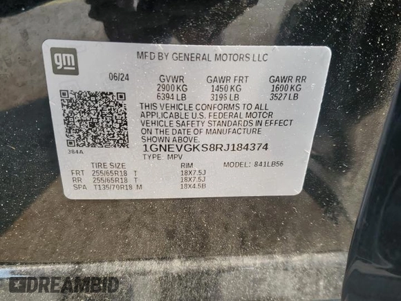 2024 Chevrolet Traverse AWD LT with VIN 1GNEVGKS8RJ184374, listed as a Copart auction lot 58804595 with 19,108 mi miles and Salvage title. Bid and sale history available at DreamBid. Image 14.