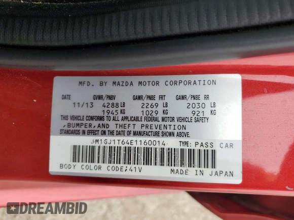 2014 Mazda Mazda6 i Touring with VIN JM1GJ1T64E1160014, listed as a Copart auction lot 54709765 with 173,539 mi miles and Clean Title. Bid and sale history available at carsss.com. Image 12.