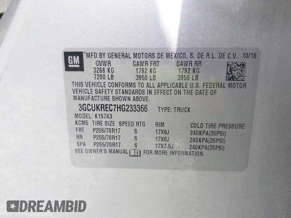 2017 Chevrolet Silverado 1500 LT with VIN 3GCUKREC7HG233366, listed as a IAAI auction lot 42254699 with 105,655 mi miles and . Bid and sale history available at DreamBid. Image 9.