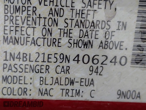 2009 Nissan Altima SL z VIN 1N4BL21E59N406240, wystawiony jako IAAI lot #42357450 z przebiegiem Nie podano mil oraz . Historia ofert i sprzedaży dostępna na DreamBid. Obrazek 9.