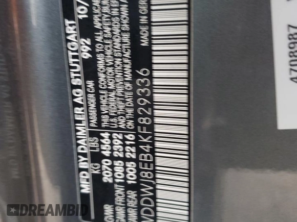 2019 Mercedes-Benz C 300 with VIN WDDWJ8EB4KF829336, listed as a Copart auction lot 83848514 with Not Provided miles and Salvage Title. Bid and sale history available at DreamBid. Image 12.