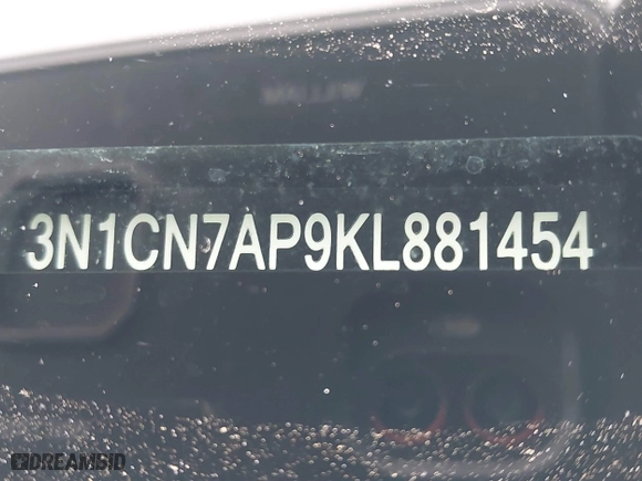 2019 Nissan Versa Sedan SV with VIN 3N1CN7AP9KL881454, listed as a IAAI auction lot 41911729 with 47,903 mi miles. Bid and sale history available at carsss.com. Image 17.