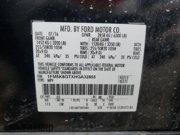 2017 Ford Explorer Sport z VIN 1FM5K8GTXHGA32855, wystawiony jako Copart lot #46430665 z przebiegiem 166 737 mil mil oraz Szkoda całkowita • Salvage title. Historia ofert i sprzedaży dostępna na DreamBid. Obrazek 14.