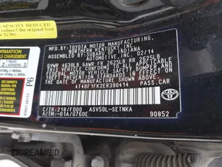 2014 Toyota Camry L with VIN 4T4BF1FK2ER390414, listed as a IAAI auction lot 41936368 with 164,811 mi miles and . Bid and sale history available at DreamBid. Image 9.