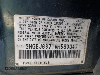 1997 Honda Civic LX with VIN 2HGEJ6671VH589347, listed as a Copart auction lot 52424775 with 134,989 mi miles and Clean Title. Bid and sale history available at carsss.com. Image 13.