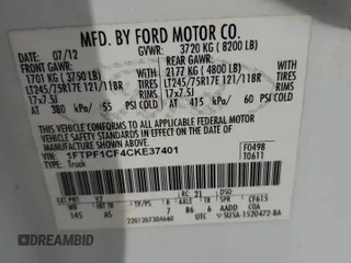 2012 Ford F-150 XL with VIN 1FTPF1CF4CKE37401, listed as a Copart auction lot 73307214 with 237,466 mi miles and Clean title. Bid and sale history available at DreamBid. Image 12.