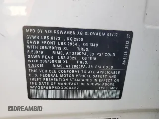 2013 Volkswagen Touareg Lux with VIN WVGEF9BP5DD000427, listed as a Copart auction lot 82340364 with Not Provided miles and Salvage Title. Bid and sale history available at DreamBid. Image 16.