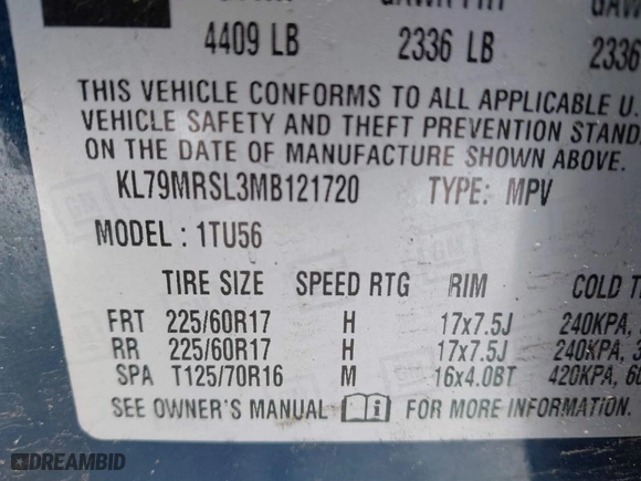 2021 Chevrolet TrailBlazer LT with VIN KL79MRSL3MB121720, listed as a IAAI auction lot 41619280 with 26,719 mi miles. Bid and sale history available at carsss.com. Image 9.