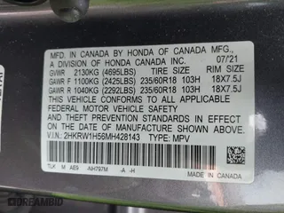 2021 Honda CR-V EX with VIN 2HKRW1H56MH428143, listed as a IAAI auction lot 41729140 with 19,250 mi miles. Bid and sale history available at carsss.com. Image 9.