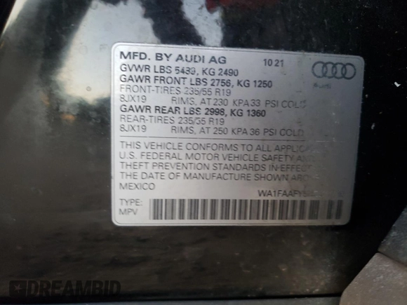 2022 Audi Q5 S line Prestige z VIN WA1FAAFY5N2027730, wystawiony jako Copart lot #82161724 z przebiegiem 114 690 mil mil oraz Szkoda całkowita • Salvage title. Historia ofert i sprzedaży dostępna na DreamBid. Obrazek 15.