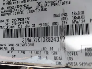 2013 Lincoln MKZ with VIN 3LN6L2JK1DR824359, listed as a IAAI auction lot 42340362 with 151,893 mi miles and . Bid and sale history available at DreamBid. Image 9.