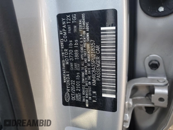 2023 Hyundai Venue SEL with VIN KMHRC8A35PU218357, listed as a Copart auction lot 77599524 with 27,102 mi miles and Salvage title. Bid and sale history available at DreamBid. Image 14.