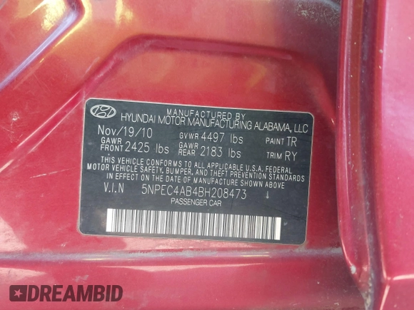 2011 Hyundai Sonata Limited with VIN 5NPEC4AB4BH208473, listed as a IAAI auction lot 42059258 with Not Provided miles and . Bid and sale history available at DreamBid. Image 9.