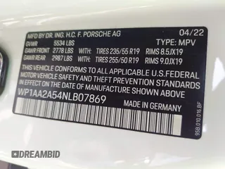 2022 Porsche Macan with VIN WP1AA2A54NLB07869, listed as a IAAI auction lot 42329019 with 41,613 mi miles and . Bid and sale history available at DreamBid. Image 9.