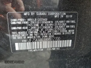 2019 Subaru Forester with VIN JF2SKAAC1KH512700, listed as a Copart auction lot 49963795 with 176,902 mi miles and Salvage Title. Bid and sale history available at carsss.com. Image 13.