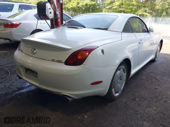 2002 Lexus SC 430 with VIN JTHFN48Y920026823, listed as a IAAI auction lot 42459165 with 187,950 mi miles and . Bid and sale history available at DreamBid. Image 4.