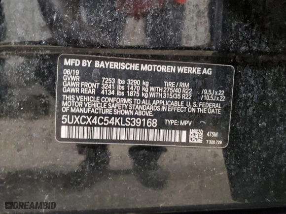 2019 BMW X7 xDrive50i with VIN 5UXCX4C54KLS39168, listed as a Copart auction lot 87574115 with 0 mi miles and Salvage Title. Bid and sale history available at carsss.com. Image 13.