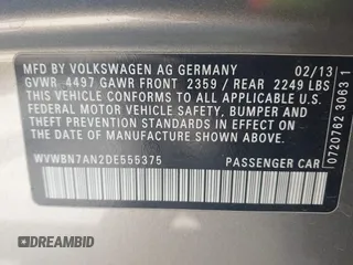 2013 Volkswagen CC Sport with VIN WVWBN7AN2DE555375, listed as a IAAI auction lot 42048643 with 125,484 mi miles and . Bid and sale history available at DreamBid. Image 9.