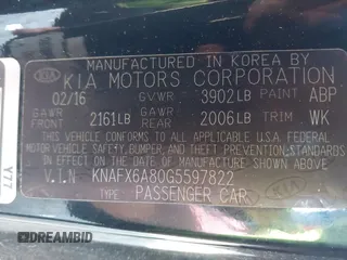 2016 Kia Forte EX with VIN KNAFX6A80G5597822, listed as a IAAI auction lot 41630981 with 128,560 mi miles and . Bid and sale history available at DreamBid. Image 9.