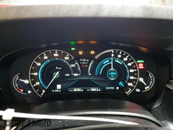 2019 BMW 5 Series 530e xDrive with VIN WBAJB1C56KB376895, listed as a Copart auction lot 74907304 with 58,783 mi miles and Salvage title. Bid and sale history available at DreamBid. Image 9.