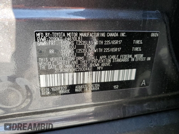 2024 Toyota RAV4 LE with VIN 2T3K1RFV3RC293044, listed as a Copart auction lot 43528605 with 3,877 mi miles and Salvage Title. Bid and sale history available at carsss.com. Image 14.