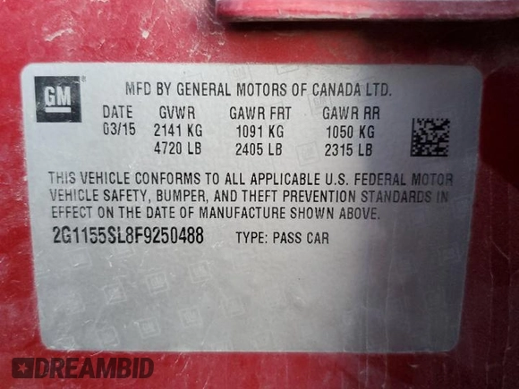 2015 Chevrolet Impala LTZ with VIN 2G1155SL8F9250488, listed as a Copart auction lot 44007245 with 120,604 mi miles and Clean Title. Bid and sale history available at DreamBid. Image 13.